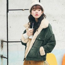 Donna Velluto a Coste Fodera IN Pile Cappotto Simil Coniglio Lana Giacca Parka