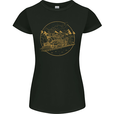 Gold Locomotive Steam Engine Train Spotter Womens Petite Cut T-Shirt