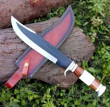 Custom Handmade Carbon Steel Hunting Bowie Knife With Leather Sheath knives