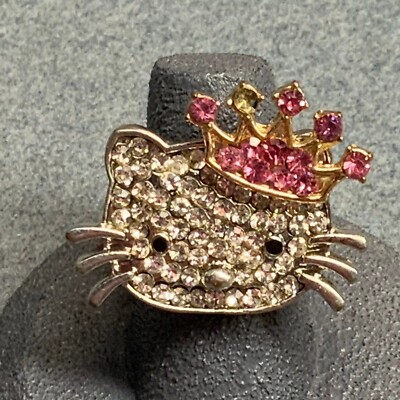 Hello Kitty Stretch Ring Size Up Silver Gold Crown Pink