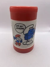 Vintage SMURFS Rare Red Plastic Thermos With Lid 227ml Airec International