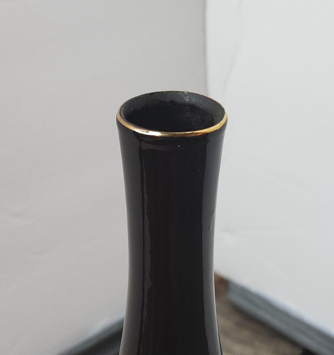 Asahi Japanese Vase Handpainted Pheasant Peacock Flowers Black Vase Gold Trim