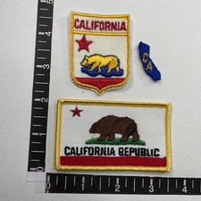 Vtg 3 STATE OF CALIFORNIA Patches Grizzly Bear On 2 State Shape Tiny For 1 C002