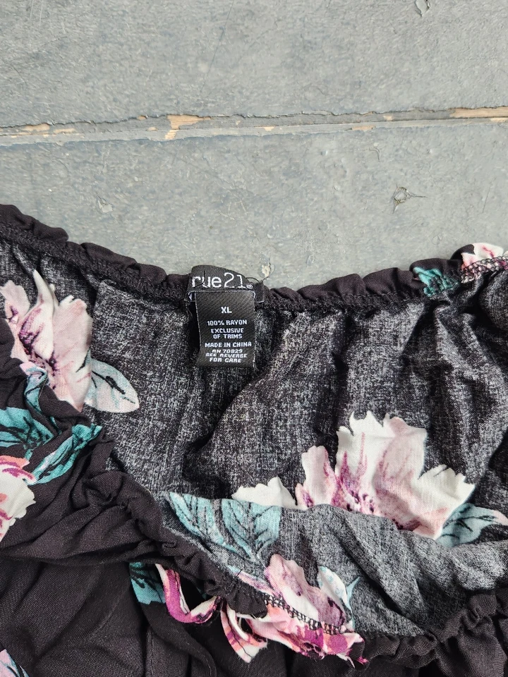 Rue 21 Black Flora Summer Dress Size XL Pullover Peasant Style Jrs Women - Image 3 of 4