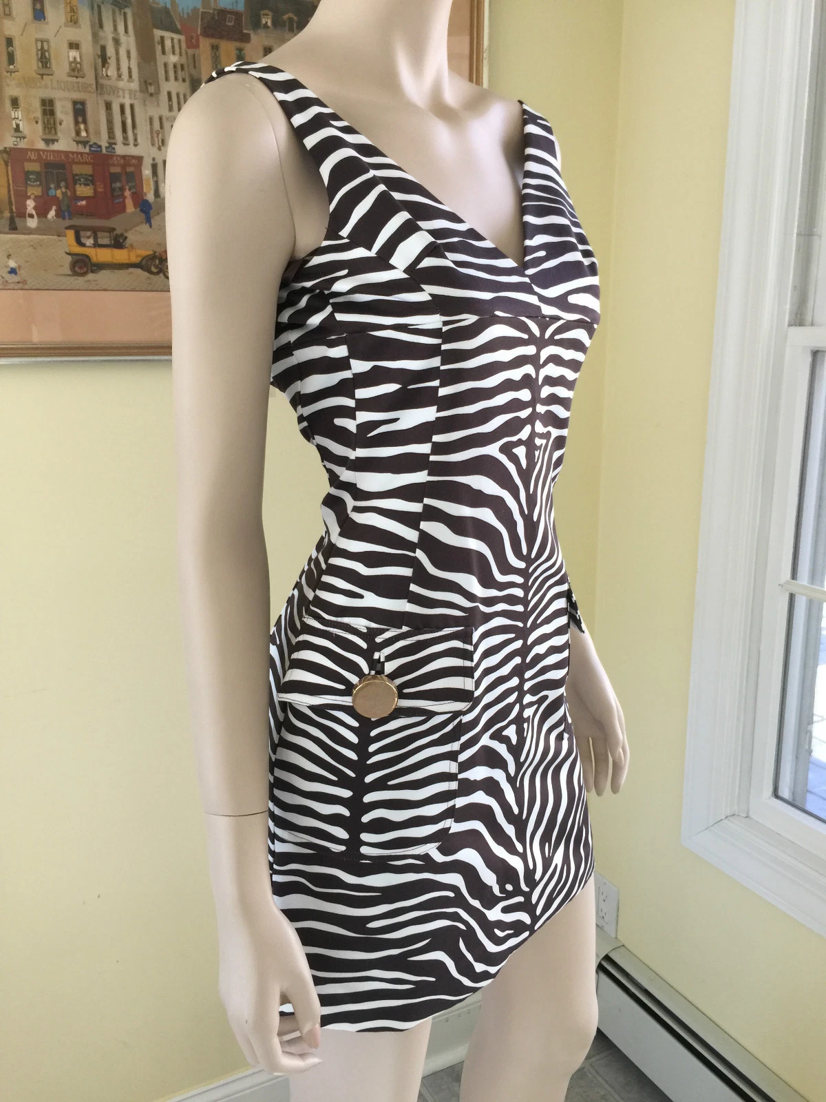 Nuovo con etichette $1395 MICHAEL KORS taglia 0 marrone bianco stampa zebra ABITO SENZA MANICHE