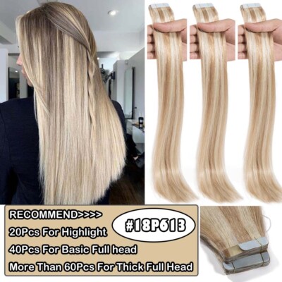 Invisible Tape In Hair Extensions 100% Remy Echthaar Haarverlängerung 40 Tressen