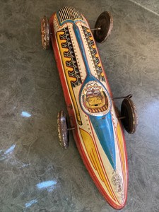 Vintage Mar Louis Marx Tin Litho Wind Up Toy Wheel Race Car 16 5 One Rider Ebay