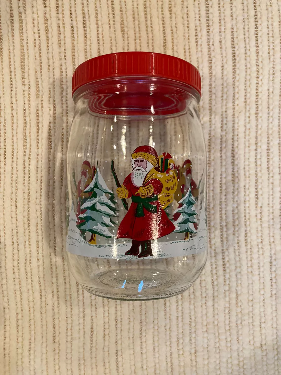 VTG Old World Santa Christmas Glass Candy Cookie Jar Red Screw Top France  Rare