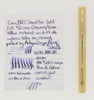 CIRCA 1923 SHEAFFER #2 GOLD FILLED FLAT TOP FOUNTAIN PEN RESTORED NO RESERVE