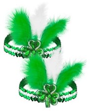 Wittocs 2 Pack St Patrick's Day Headbands with Shamrock Feathers Sequin