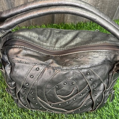 Vintage Y2K Metallic Brown Gray Studded Top Handle Shoulder Bag