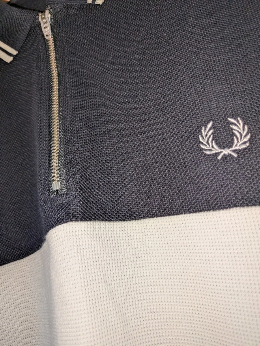 Fred Perry Polo Cuello Tipo Polo Cremallera 1/4 Negro Crema Slim Fit Talla M