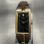 Seiko Watch Women 13mm Black Dial Two Tone Rectangle 2E20-7479 New Battery