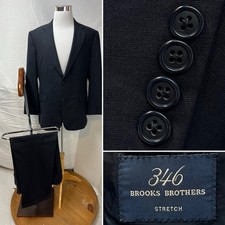 Brooks Brothers Men's 42R Blazer 34x29 Pleated Pants Navy Blue Wool Stretch Suit