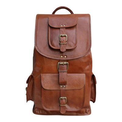 16''Genuine Leather Retro Rucksack Backpack College Bag, School Picnic Bag