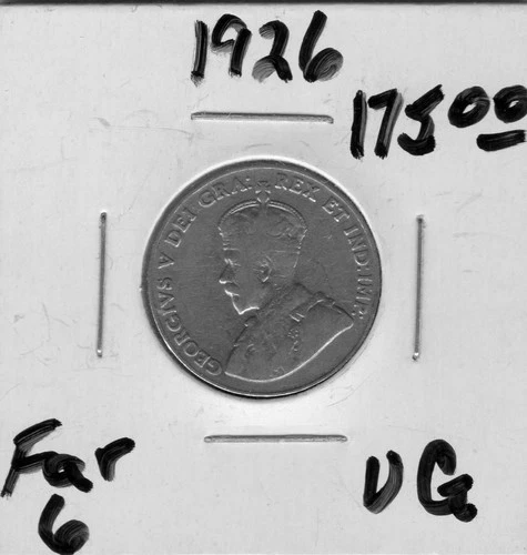 1926 Canada 5 Cents Coin Far 6 - VG
