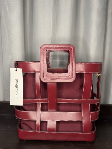 STAUD Mini Plaid Shirley Handbag in red leather Burgundy The realreal $375 CLEAN