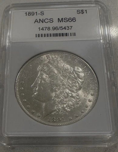 1891-S Morgan Silver Dollar beautiful white   Rare ANCS MS grade Coin No Reserve
