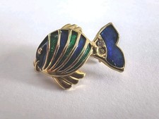 Vintage Brosche  Fisch Strass Gold Ton Emaille Mehrfarbig Klein Fisch-Brosche 