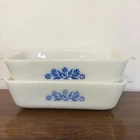 2 Vintage Blue Cornflower Anchor Hocking Fire King  Milk Glass Loaf Pan