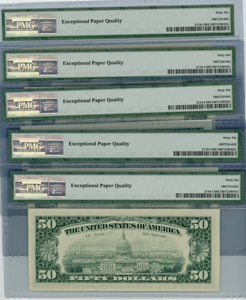 FR. 2118-C $50 1974 Federal Reserve Note 5 Consecutive 66 EPQ PMG DC-2579 - Image 2 of 3