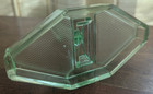 VTG Uranium Green Depression Glass Salt & Pepper Shakers w/Tray Stand — photo 6