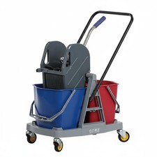 34 Liters Double Container Mop Trolley Sturdy Plastic Body Cleaning Equipment