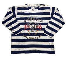 Vtg 90s Womens Pullover Blue White Striped Jeremy Beau Shoulder Pads Large EUC