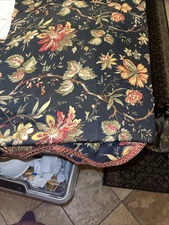 Waverly Felicite Noir Black Floral Valance Curtains Scalloped Gimp Trim 50x17