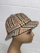 Vintage Houndstooth Donegal Tweed "Sherlock Holmes" Deerstalker Hat Packable Sm