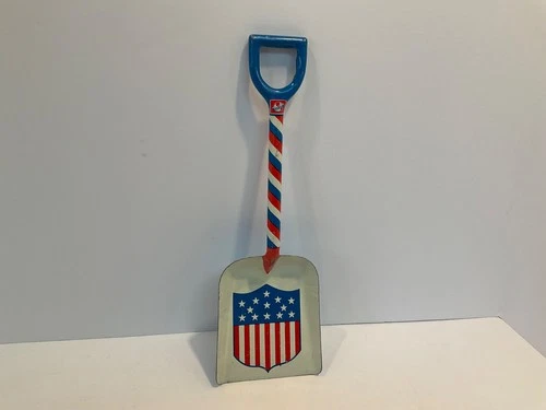 Vintage Ohio Art Metal Toy Shovel Red, White & Blue Theme 12”