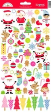 Doodlebug Icon Stickers Oh What Fun Colorful Christmas Trees Santa Elves Flakes