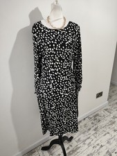 Bnwt Boohoo Womens Knee Dress 14 Black White Long Sleeve Casual Party Spotted