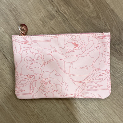Ipsy Pink Floral Fabric Zipper Makeup Bag Cosmetic Pouch Organizer