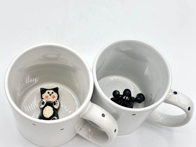 Short Subjects Polka Dot Surprise Mugs 3D Cat Dog Inside Peek a Boo Cup Set of 2