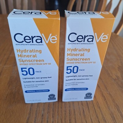 CeraVe Hydrating Sunscreen SPF 50 Face Lotion 2.5 oz Exp 02/27 Lot of 2 bottles
