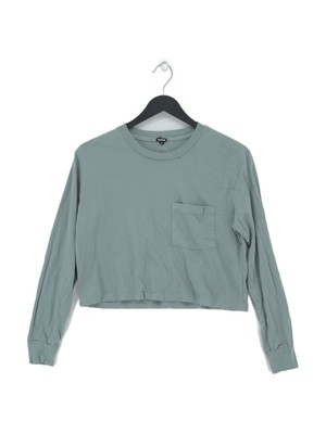 Monrow Damen Top XS Grün 100% Baumwolle Langarm Rundhals Cropped