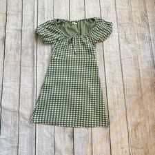 Madewell Size XXS Jacquard Puff-Sleeve Mini Dress Green Gingham Check
