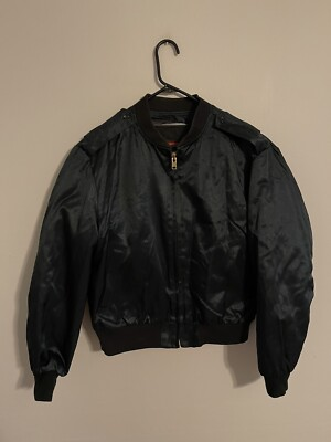 #ad Marlow White Zip in Lined Black Officer Military Bomber Jacket Men#x27;s Medium M $124.99