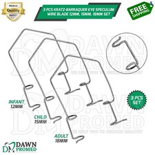 3 Pcs Kratz-Barraquer Eye Speculum 12mm, 15mm & 18mm Wire Blade Ophthalmic Set