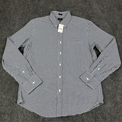 J Crew Shirt Mens Large Navy Gingham Plaid Slim Fit Office Workwear Preppy New