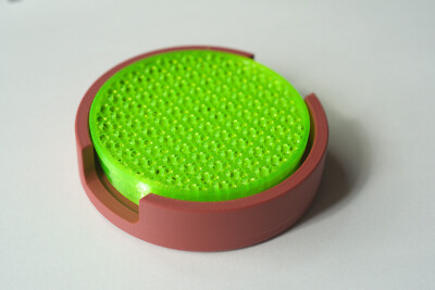 3D Printed Drink Coasters Set of 1 Brown Holder and 4 Green TPU Coasters