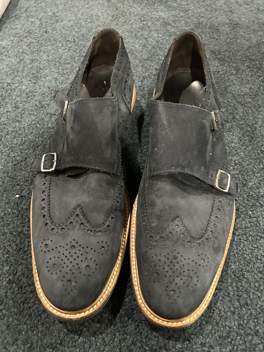 SALVATORE FERRAGAMO Brown Double Monk Strap Suede Oxford  display picture 1