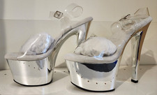 Pleaser Clear/Chrome 7-inch heel size 10