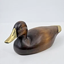 VTG Handmade Decorative Crafts Inc. 14in Wood Duck Brass Accents Glass Eyes