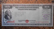 1961 - $25 US Savings Bond Series E  Punch Card  Good Condition FREE SHIPPING