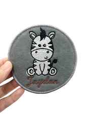 Custom Felted Iron-on Baby Zebra Name Tag Patch