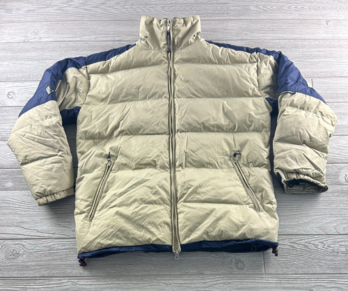 Volcom V Line Vintage Puffer Jacket Men's Size Medium Beige/Navy Blue Full Zip
