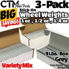 3-Box Grey 1oz, 1/2oz, 1/4oz Stick-on Balance Wheel Weight Variety Mix Lead Free