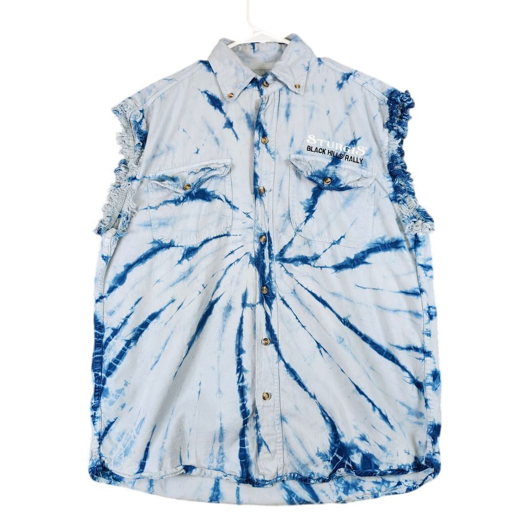 Sturgis Black Hills Rally Tie Dye Sleeveless Denim Motorcycle Biker Vest Large